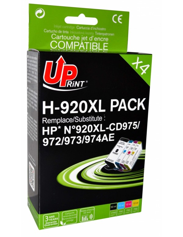 UP-H-920XL-PACK 4 HP CD975/972/973/974-N°920XL-REMA (BK+C+M+Y)