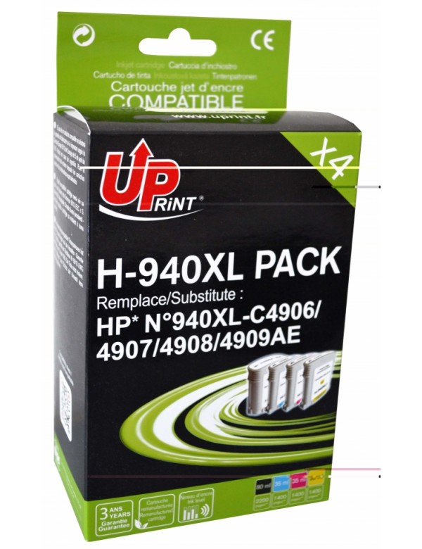 UP-H-940XL-PACK 4 HP C4906/4907/4908/4909-N°940XL-REMA (BK+C+M+Y)