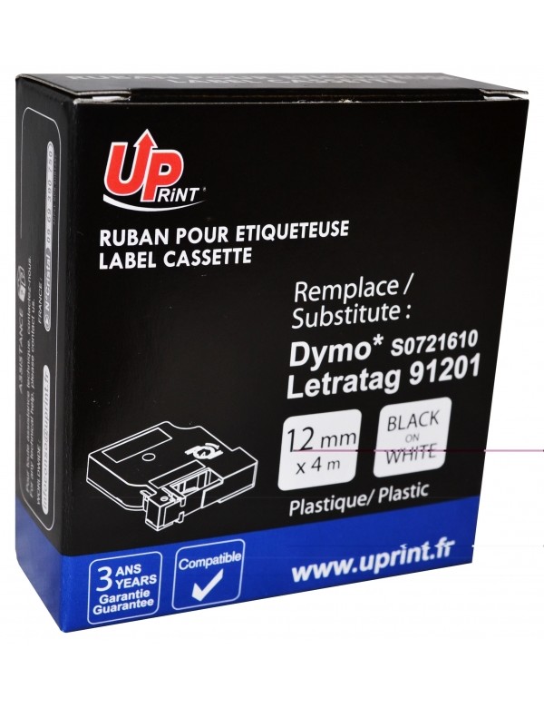 UP-DYMO LETRATAG PLASTIC TAPE CASSETTE COMP 91201-S0721610-BLACK ON WHITE