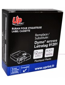 UP-DYMO LETRATAG PLASTIC TAPE CASSETTE COMP 91201-S0721610-BLACK ON WHITE