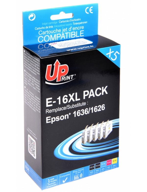 UP-E-16XL-PACK 5 EPSON WF2010/2510-T16XL-V2-(2BK-C-M-Y)