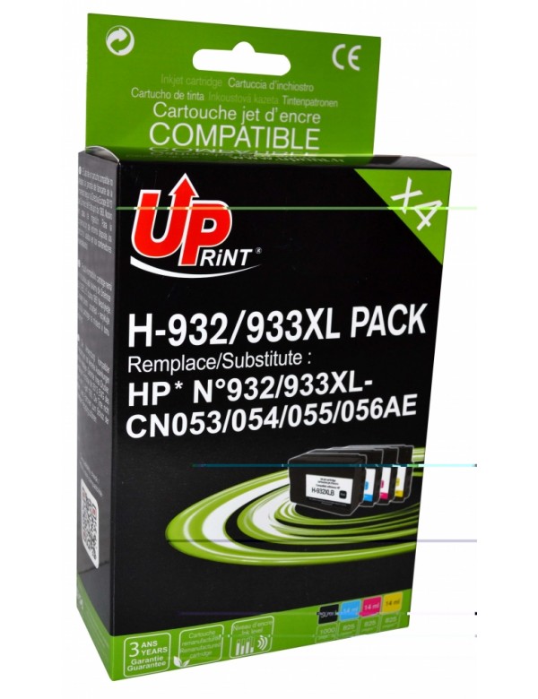 UP-H-932/933XL-PACK 4 HP CN053/54/55/56-N°932/933XL-REMA-CHIP V4 (BK+C+M+Y)