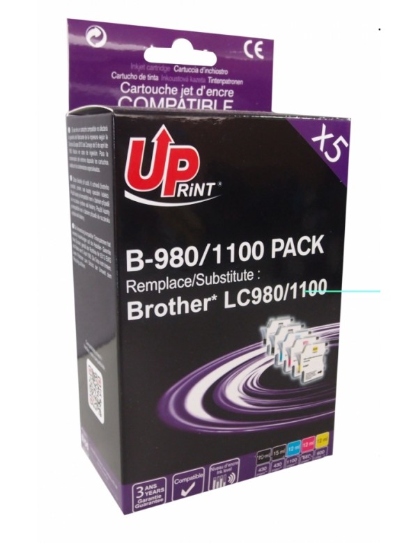 UP-B-980/1100-PACK 5 BROTHER UNIVERSELLE DCP 145/165-MFC290/490-LC980/1100 (2BK+