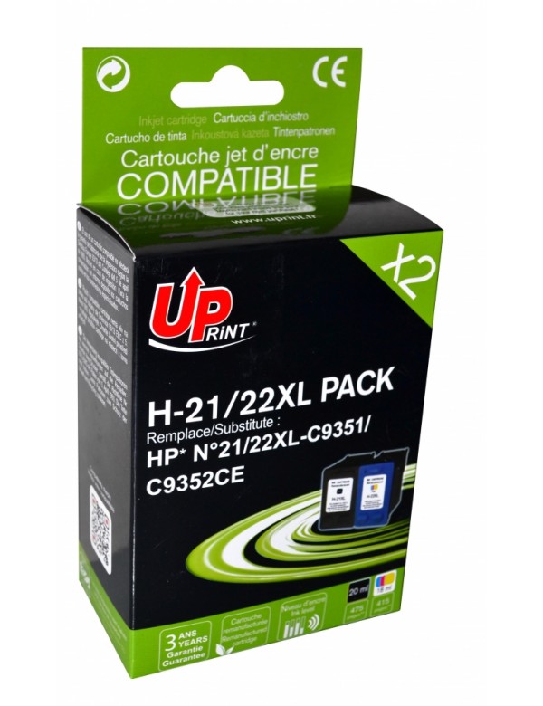 UP-H-21/22XL-PACK 2 HP C9351/C9352-N°21/N°22XL-REMA (BK+CL)