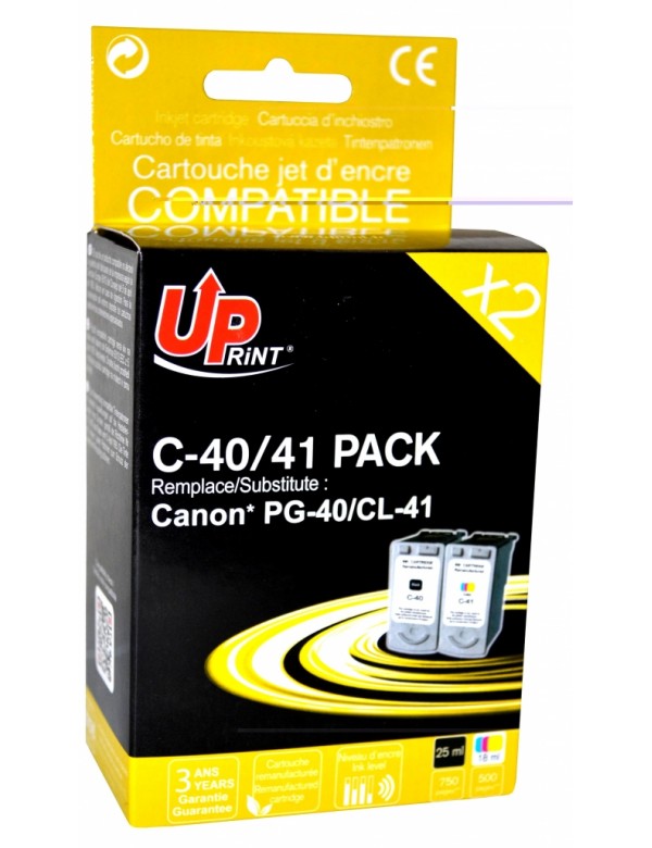 UP-C-40/41-PACK 2 CANON IP1200/1600-REMA-N°40/N°41 (BK+ CL)